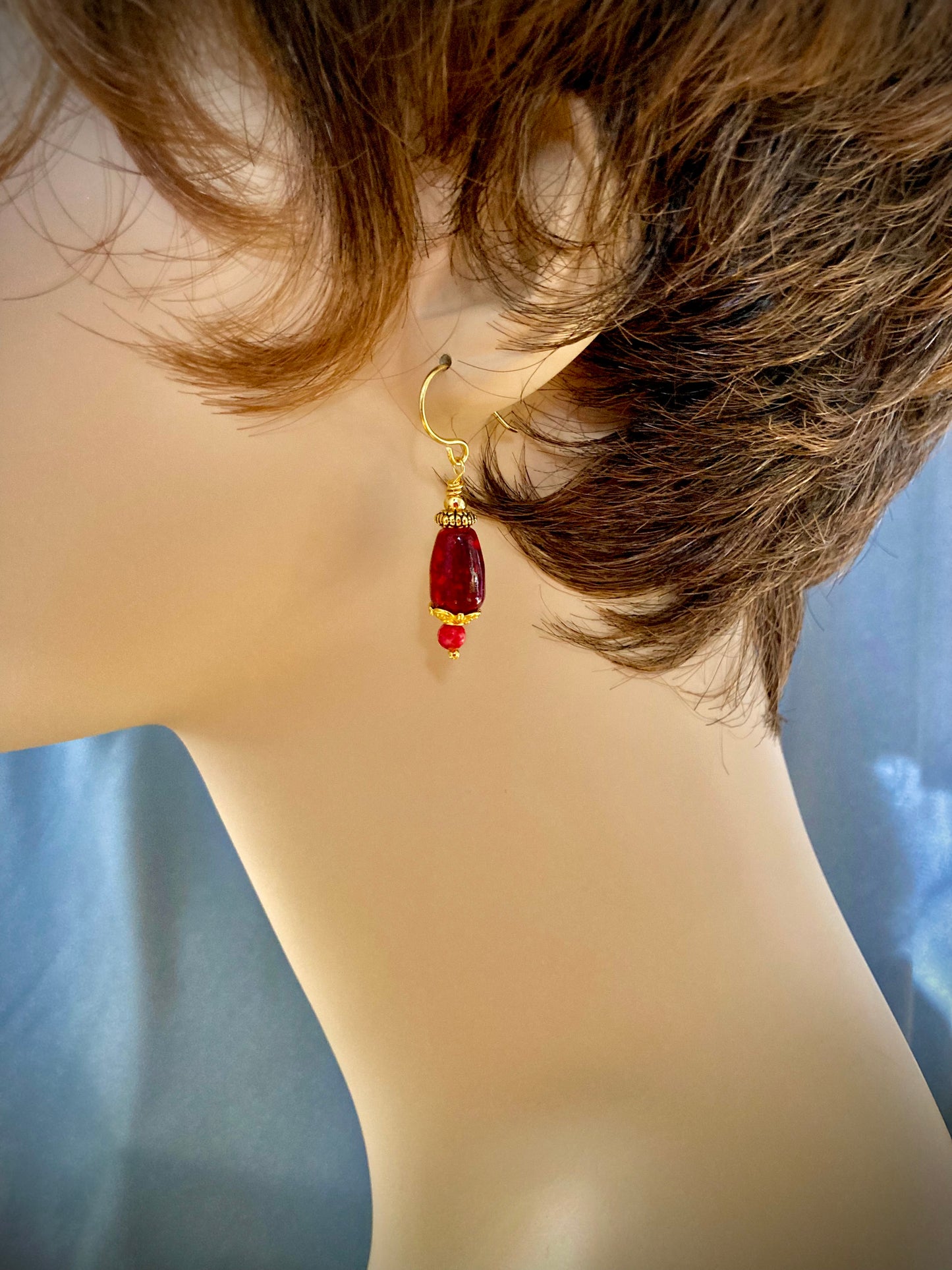 Romantic Deep Red and Gold earrings
