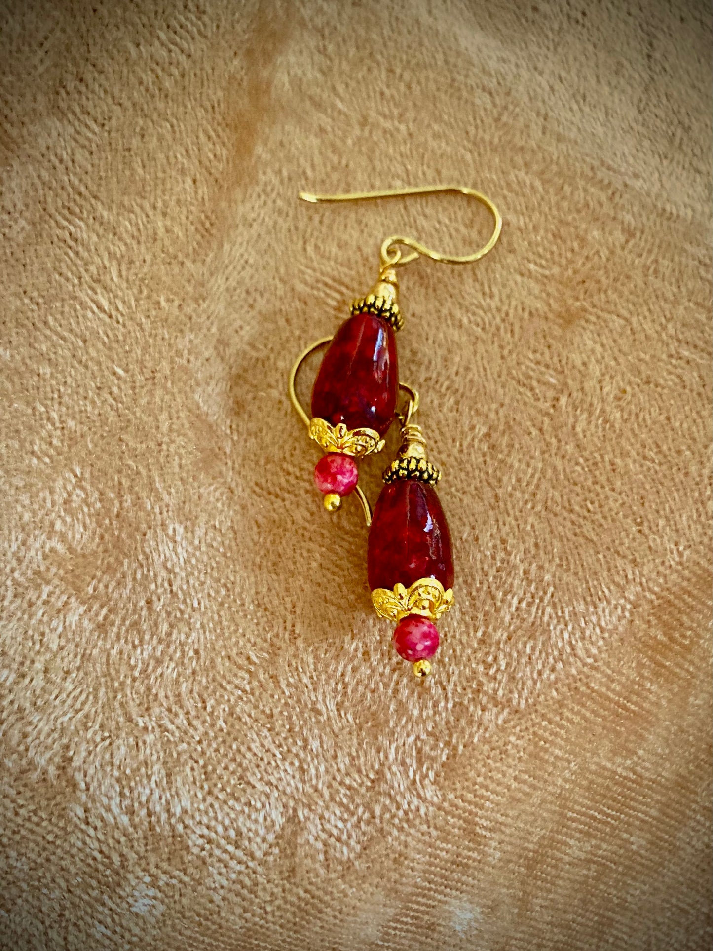 Romantic Deep Red and Gold earrings