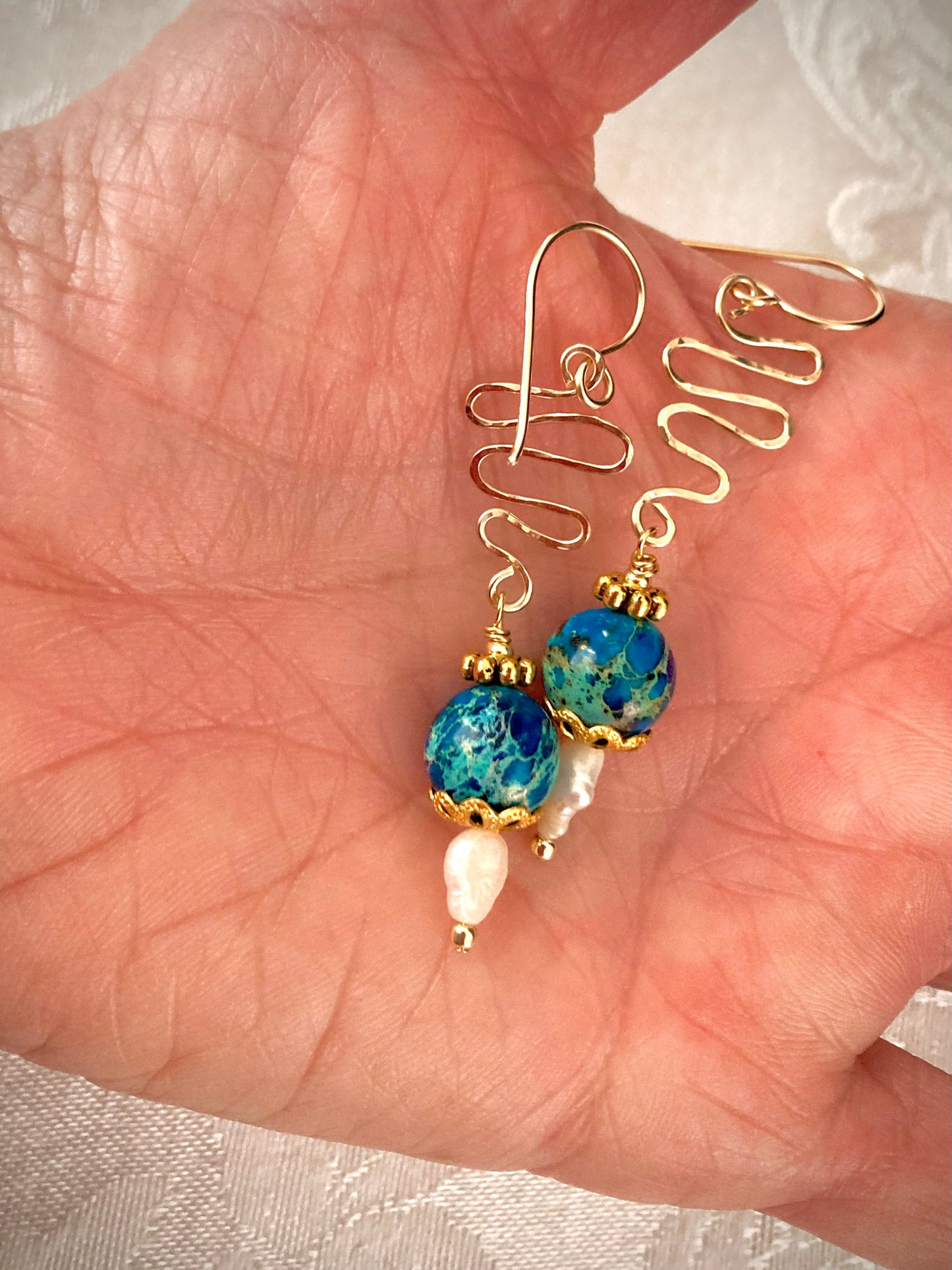 Aqua Blue and Gold earrings