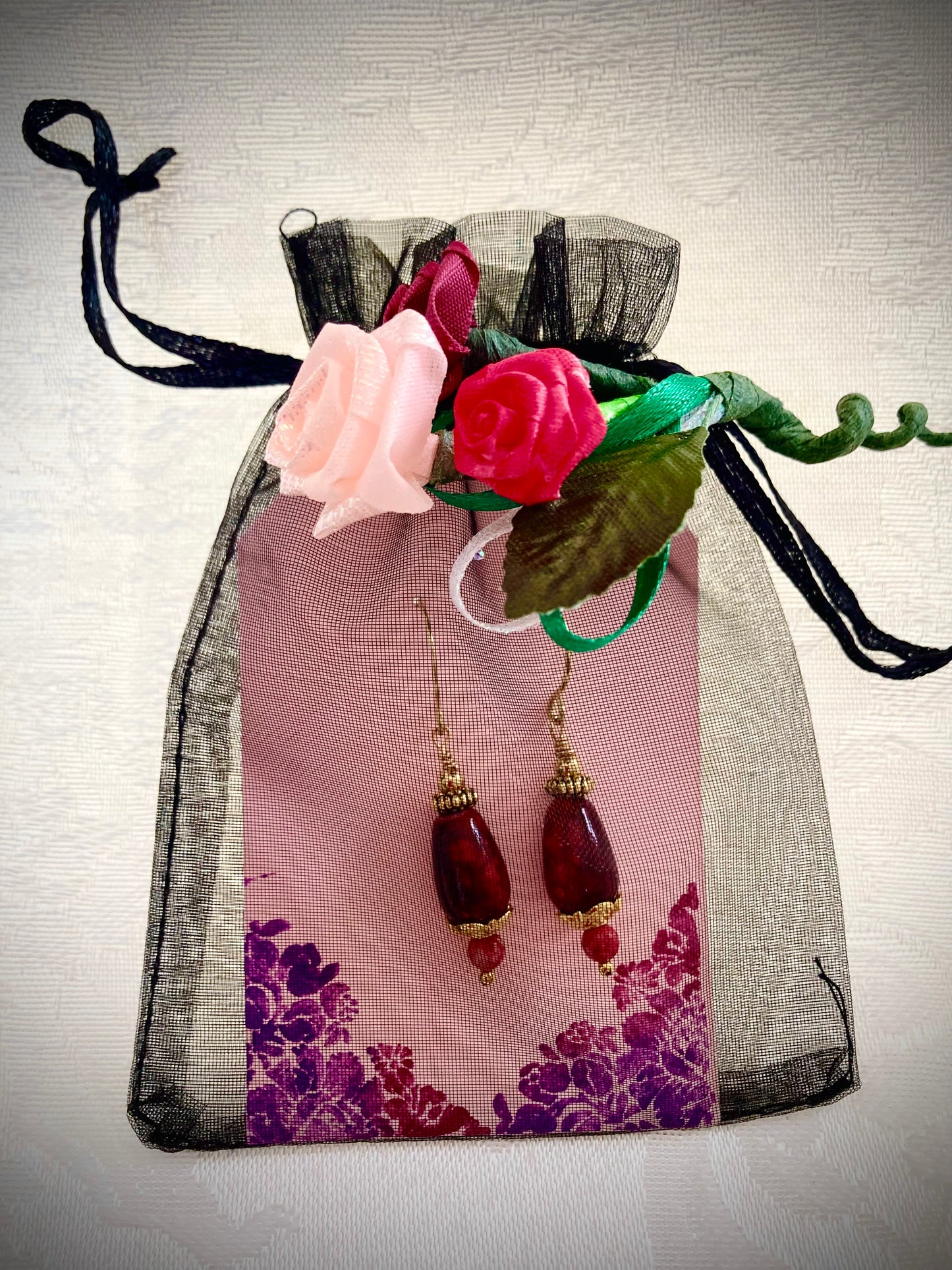 Romantic Deep Red and Gold earrings