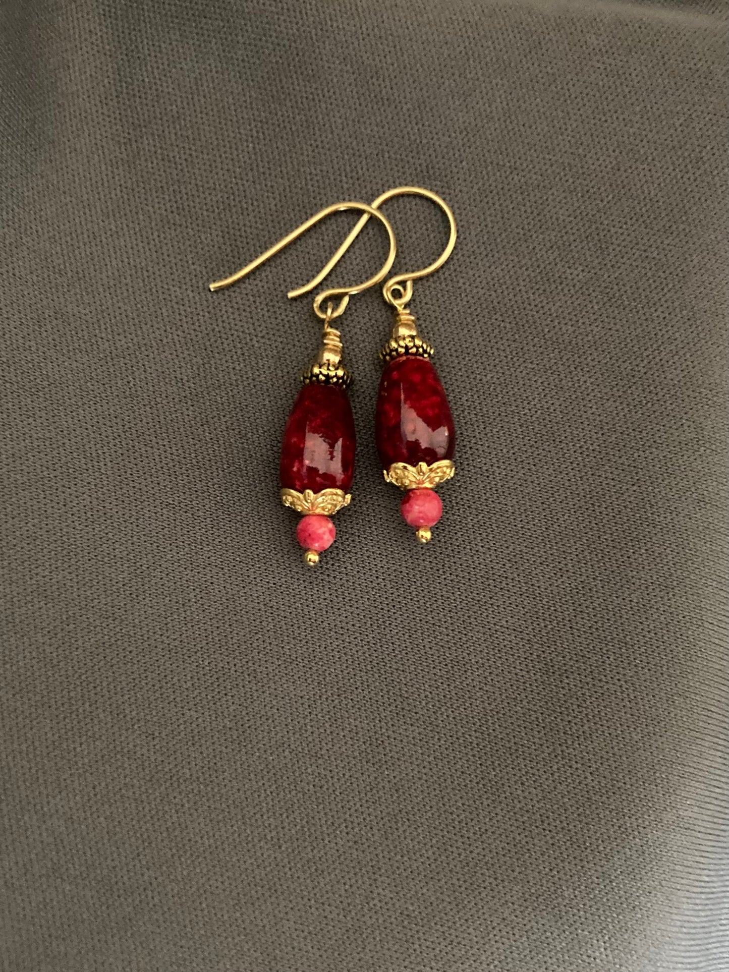 Romantic Deep Red and Gold earrings