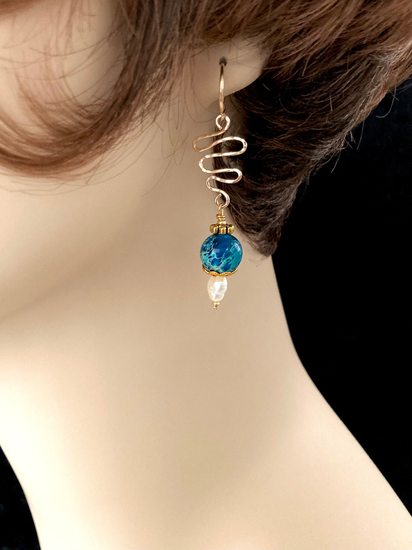Aqua Blue and Gold earrings
