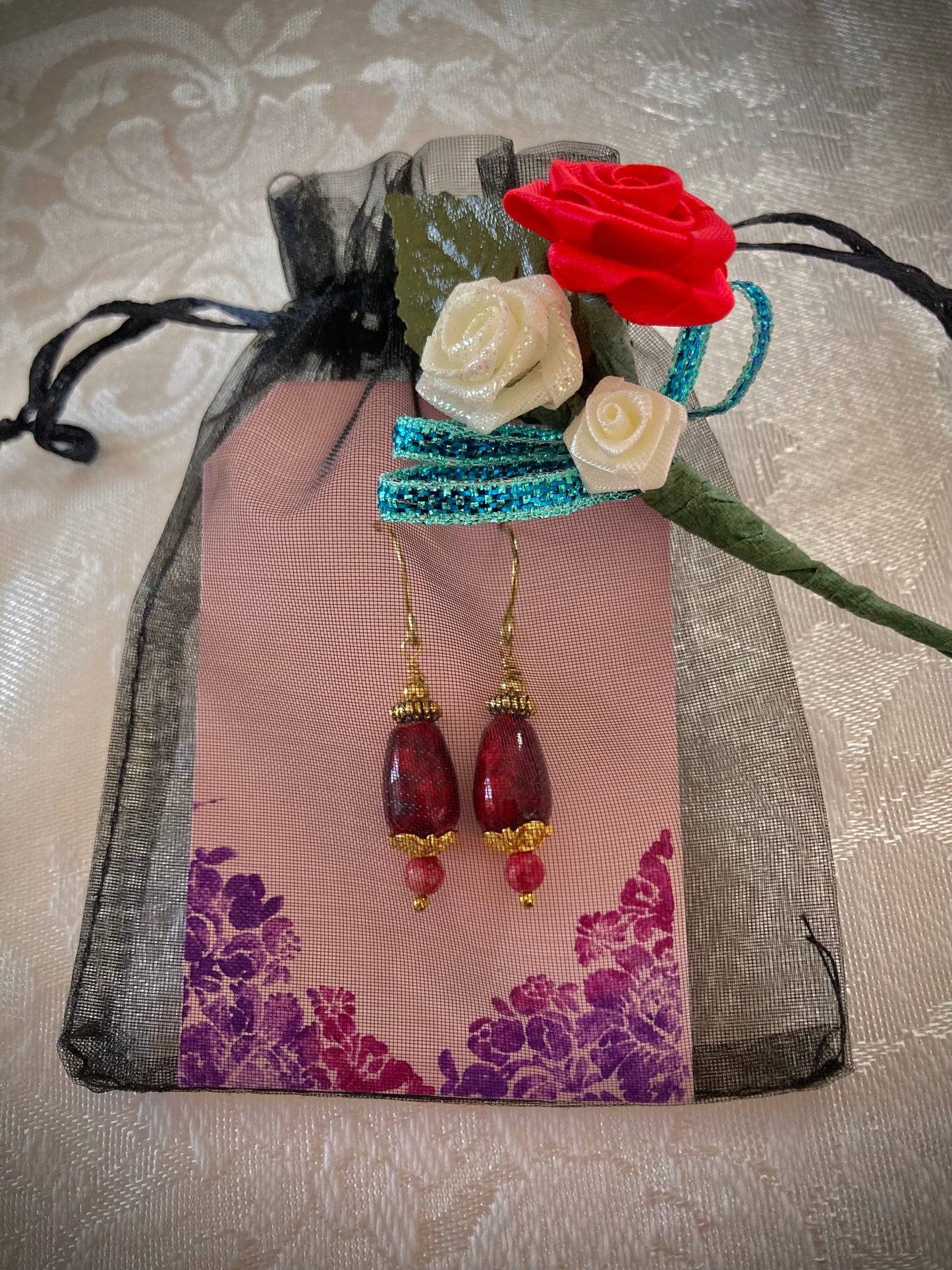 Romantic Deep Red and Gold earrings