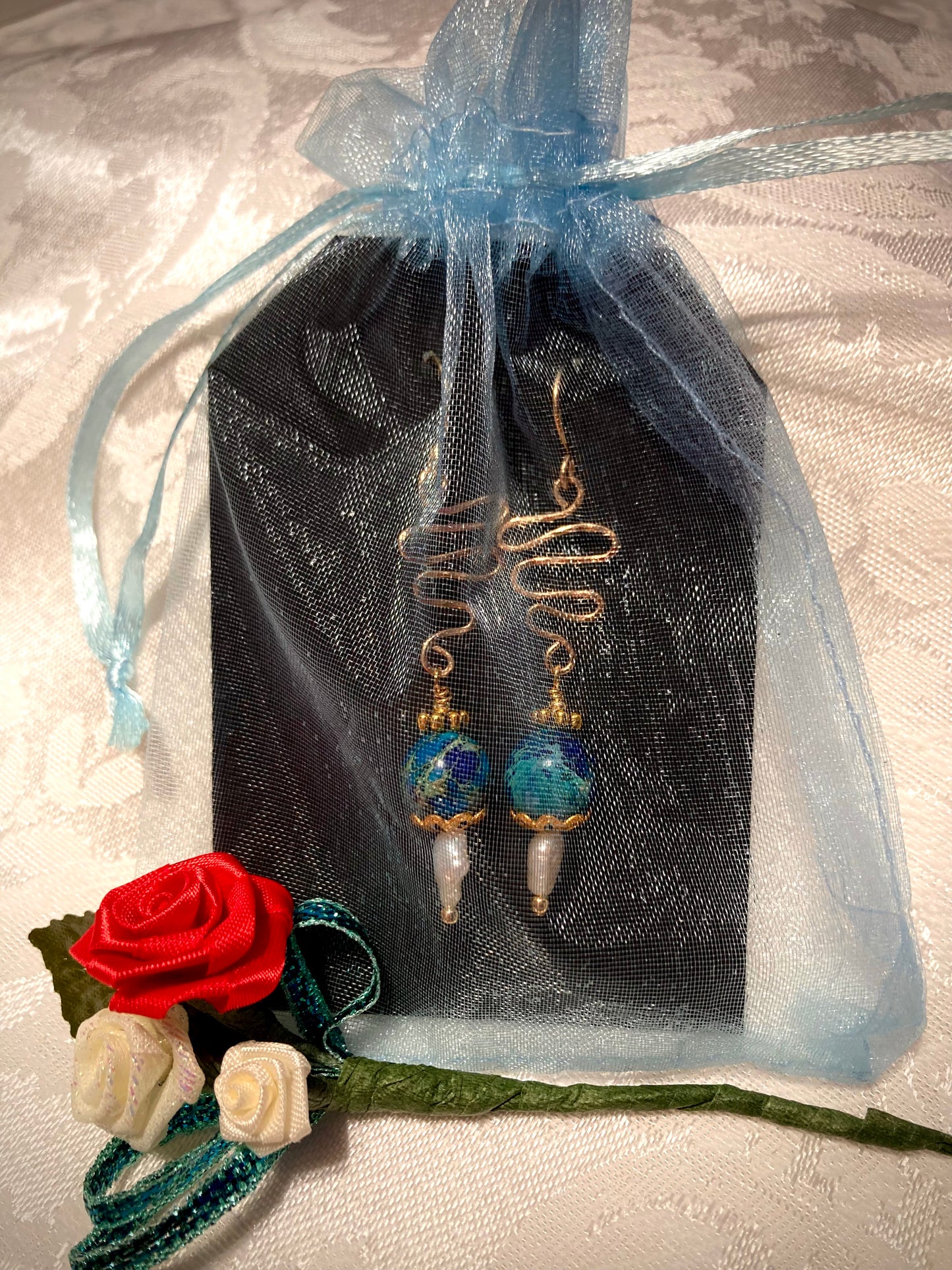 Aqua Blue and Gold earrings