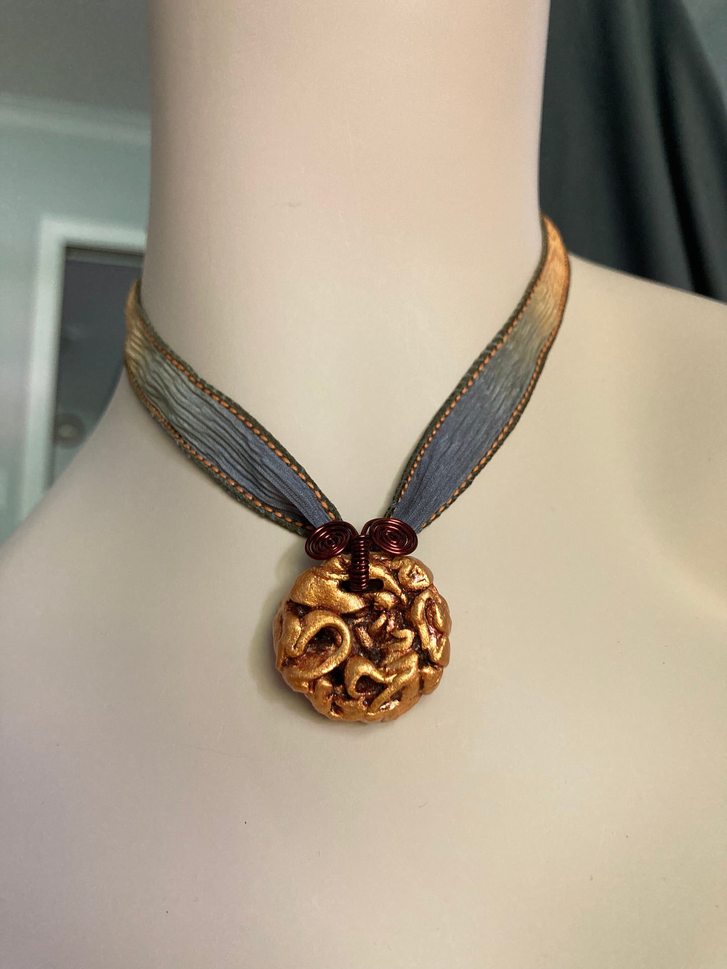 Golden Porcelain Pendant Necklace