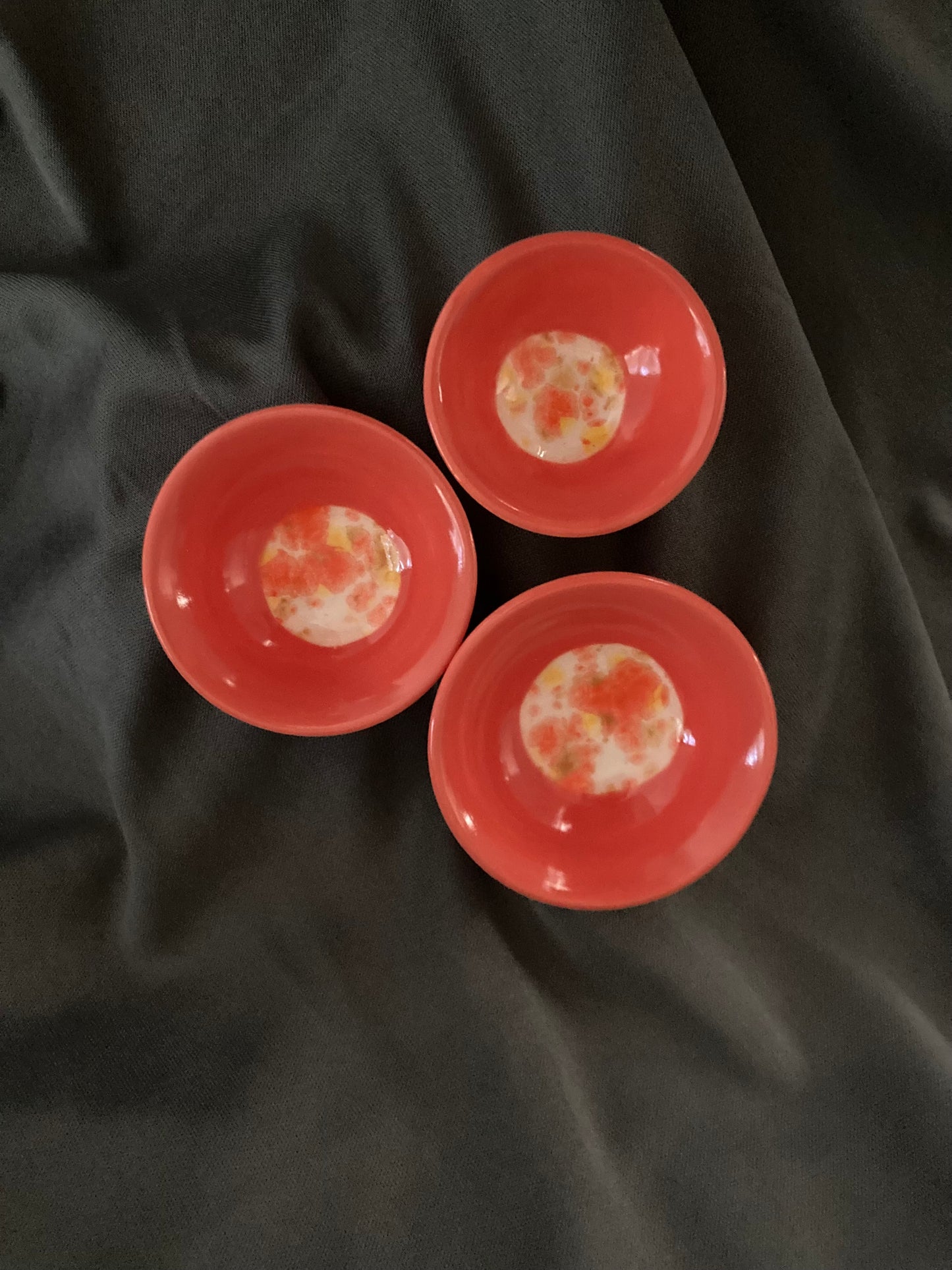 Three Bright Orange Mini Bowls