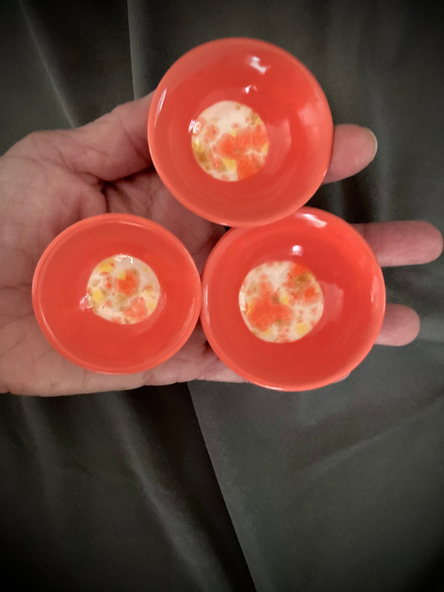 Three Bright Orange Mini Bowls