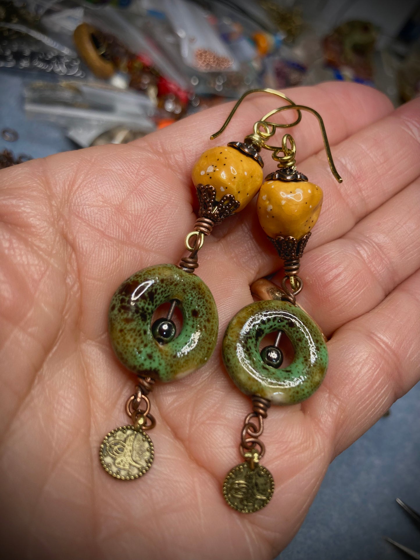 Mixed Metal Ceramic Earrings