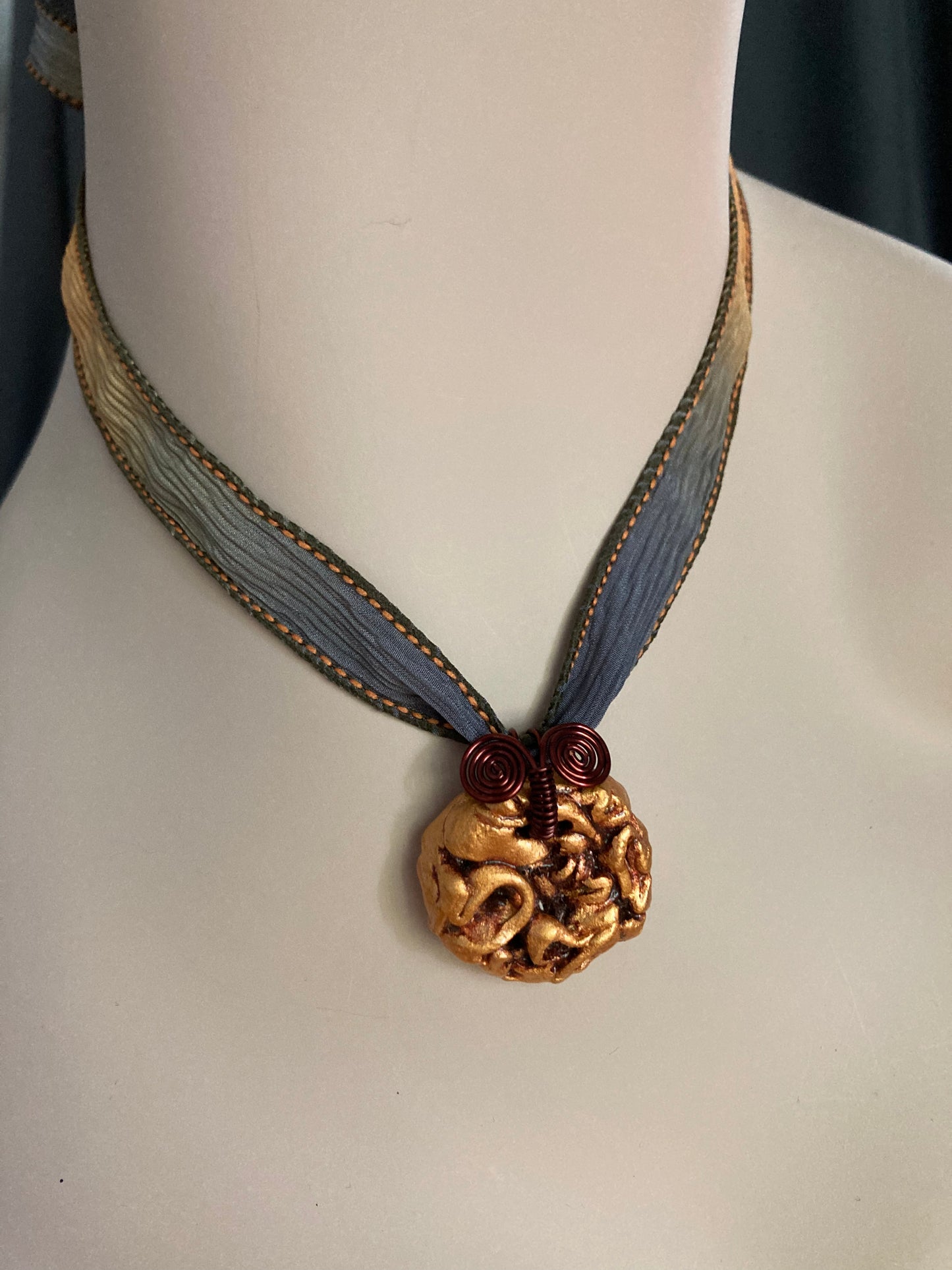 Golden Porcelain Pendant Necklace